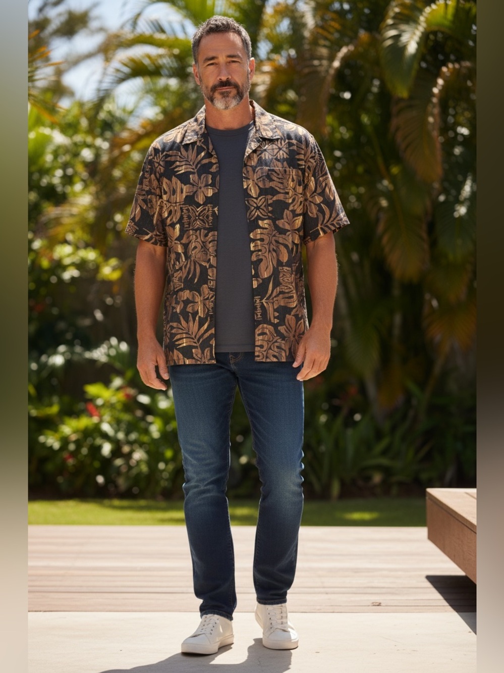 Vintage Hilo Hattie The Hawaiian Original Aloha Shirt 2XL Brown Tapa Palm